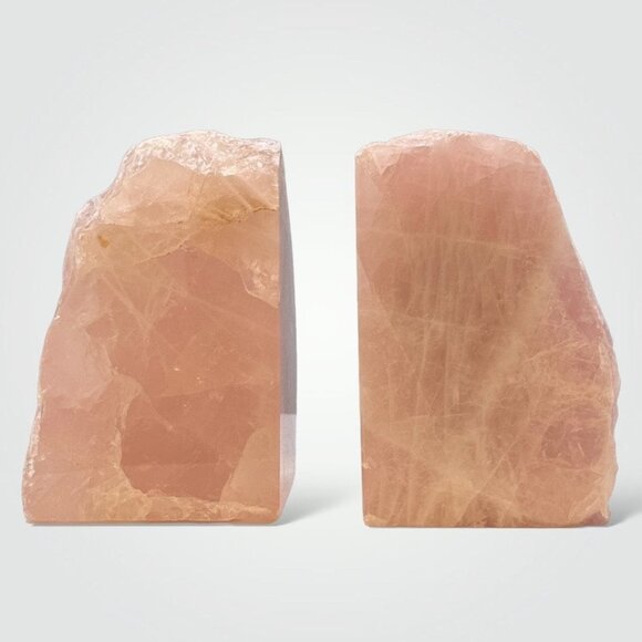 Interiors in Balance Other - Pink Rose Quartz Crystal Bookends Natural Characteristics Unique Bookshelf (AI)